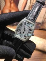Replica Franck Muller All Diamond Ladies Watches - Diamond Case Black Leather Band